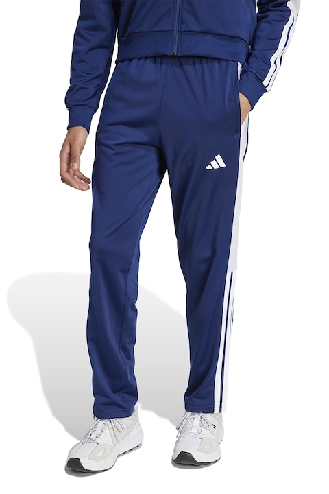 adidas Sportswear, Pantaloni de trening cu slituri cu capse pe glezna, Albastru inchis/Alb optic