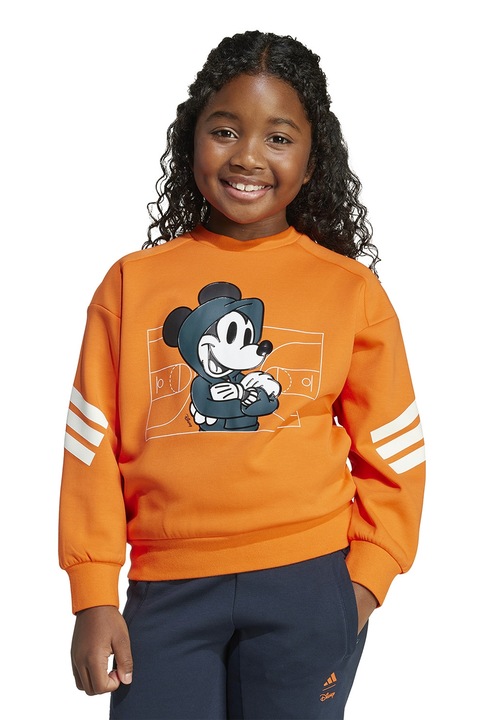 adidas Sportswear, Суитшърт с овално деколте и шарка на Mickey Mouse, Мандарина/Бял