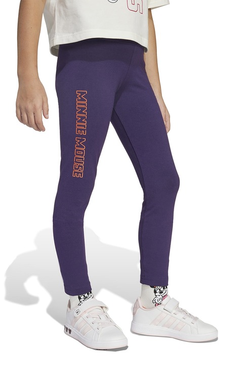 adidas Sportswear, Pamuttartalmú feliratos leggings, Lila/Mandarinszín