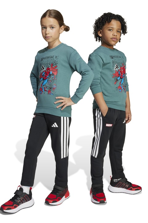 adidas Sportswear, Trening cu imprimeu cu Spider-Man, Negru stins/Gri cenusiu