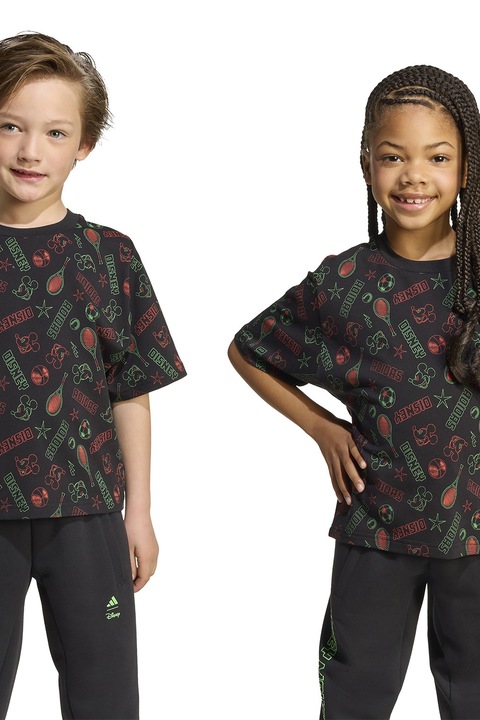 adidas Sportswear, Kerek nyakú mintás póló, Fekete/Limezöld