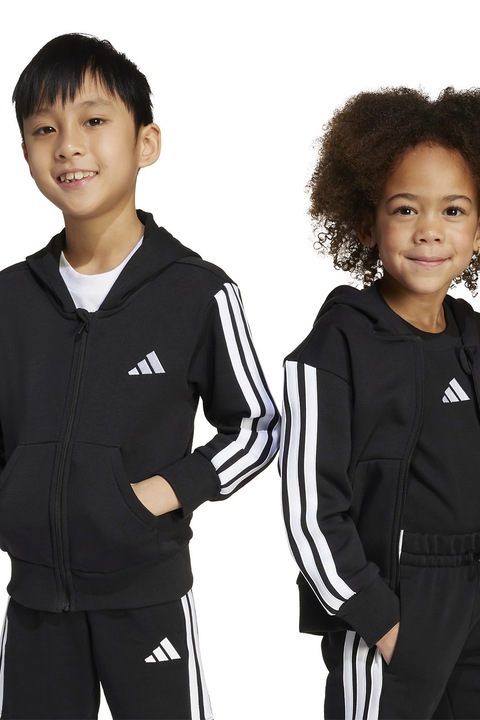 adidas Sportswear, Cipzáros kapucnis pulóver logóval, 110 CM, Fehér/Fekete