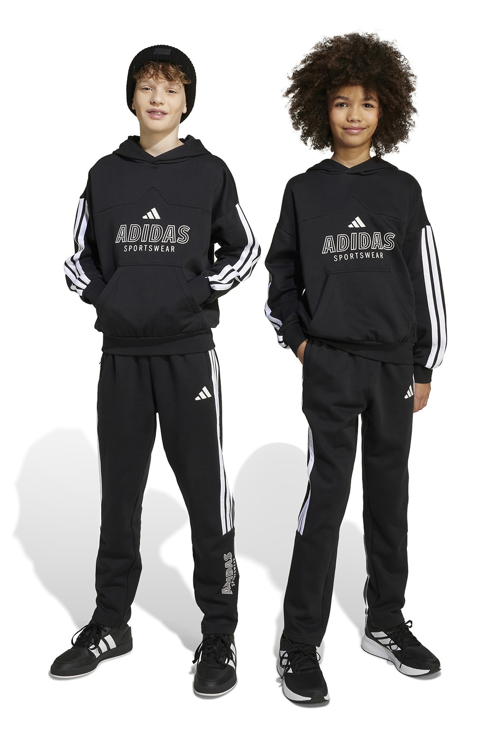 adidas Sportswear, Pantaloni de trening cu detaliu logo, Alb, Negru, 164 CM