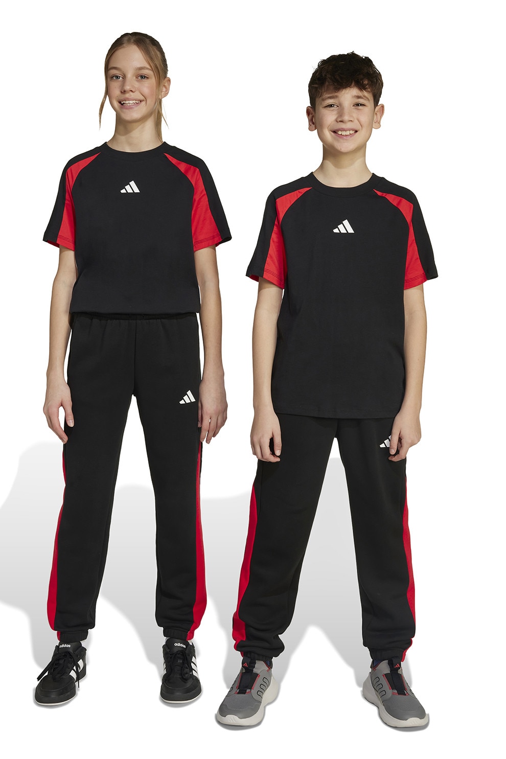 adidas Sportswear, Pantaloni de trening cu insertii contrastante, Rosu, Negru, 152 CM