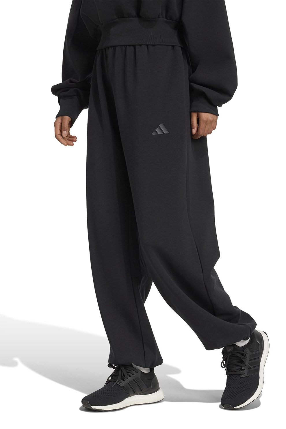 adidas Sportswear, Pantaloni de trening relaxed fit Soft Lux, Negru, L