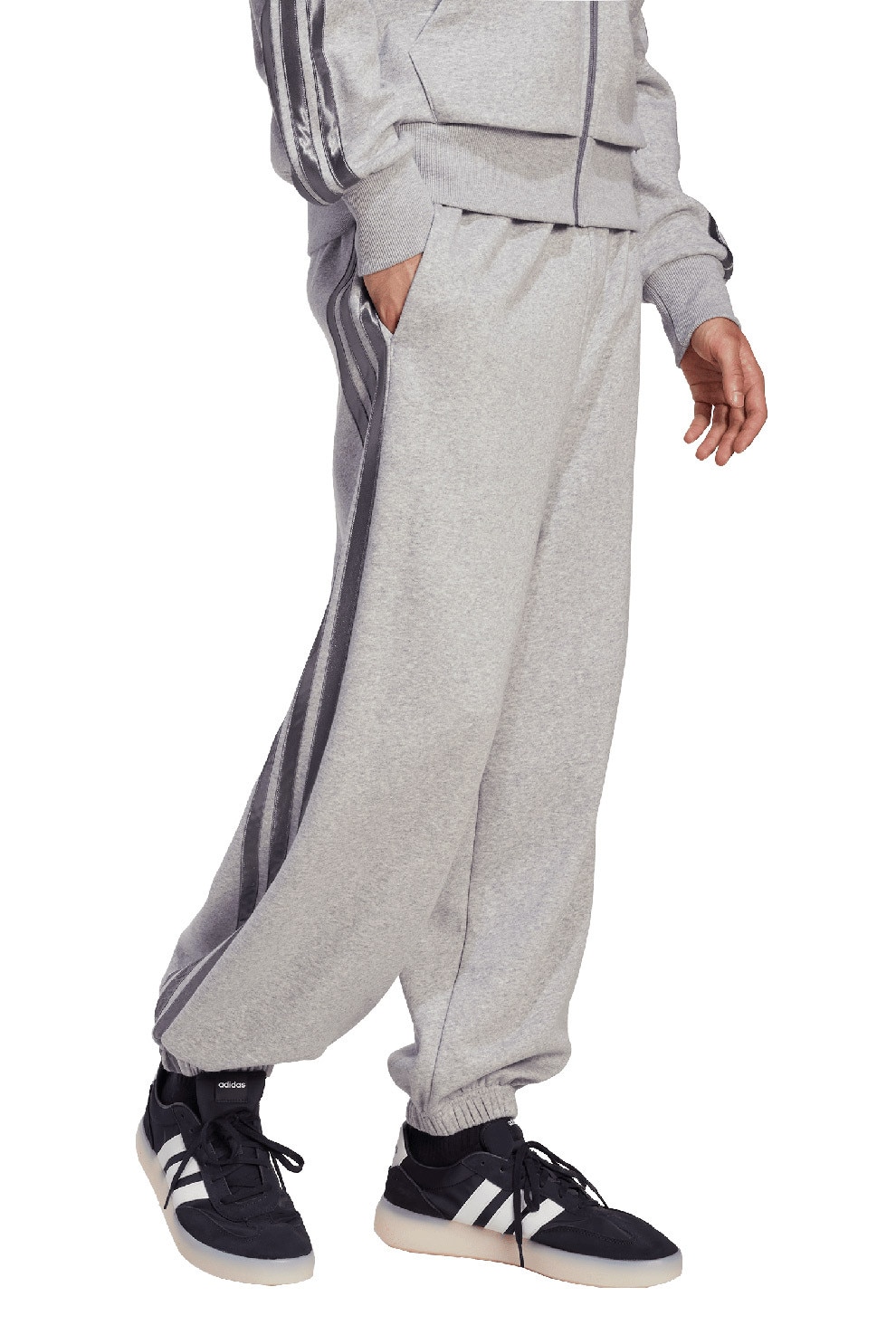 adidas Sportswear, Pantaloni de trening lejeri cu segmente laterale contrastante, Gri deschis melange, Gunmetal, M