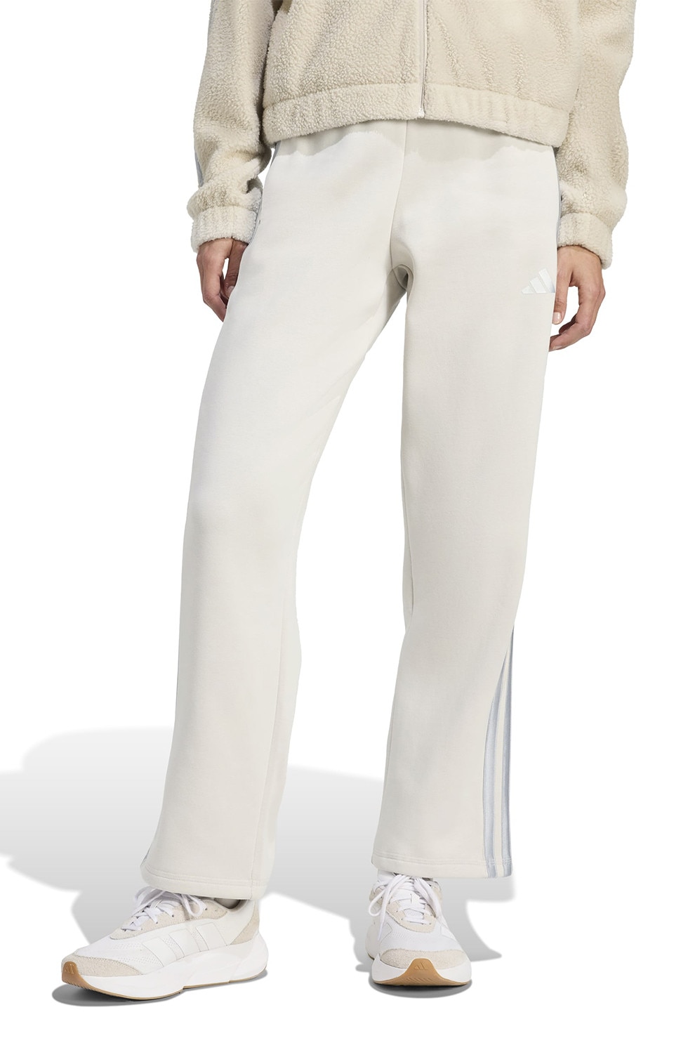 adidas Sportswear, Pantaloni cu logo si snur de ajustare in talie, Alb fildes, Argintiu, S