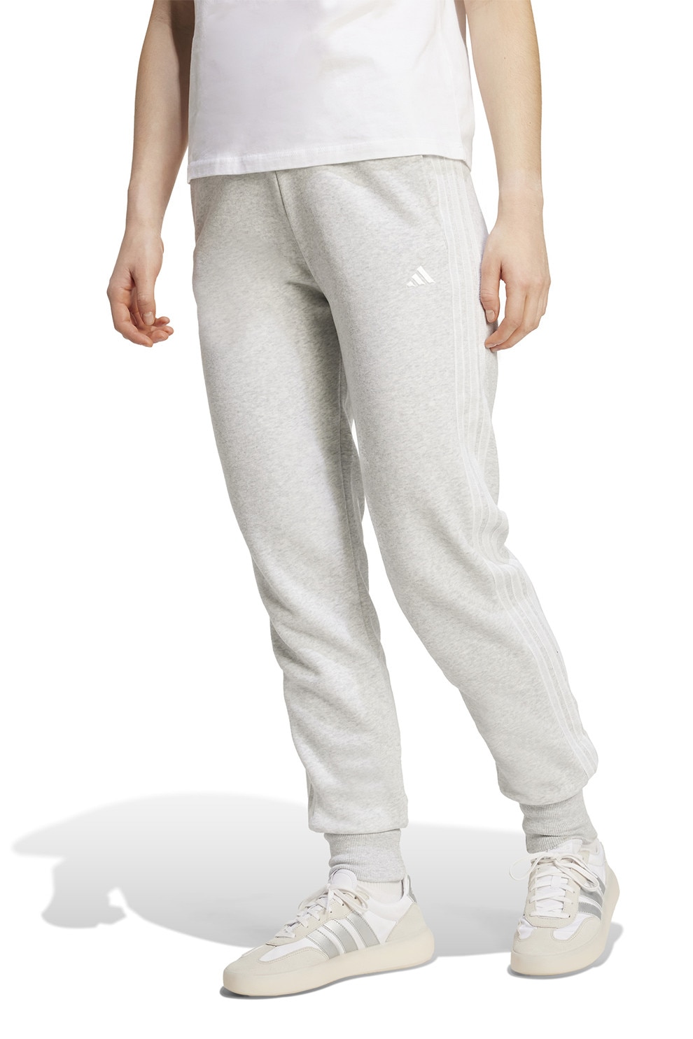 adidas Sportswear, Pantaloni cu logo si buzunare laterale, Gri deschis melange, L