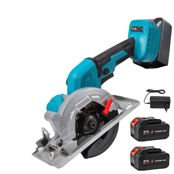 Циркуляр, безчетков мотор, ергономичен дизайн, комплект от 2 батерии, 125 мм