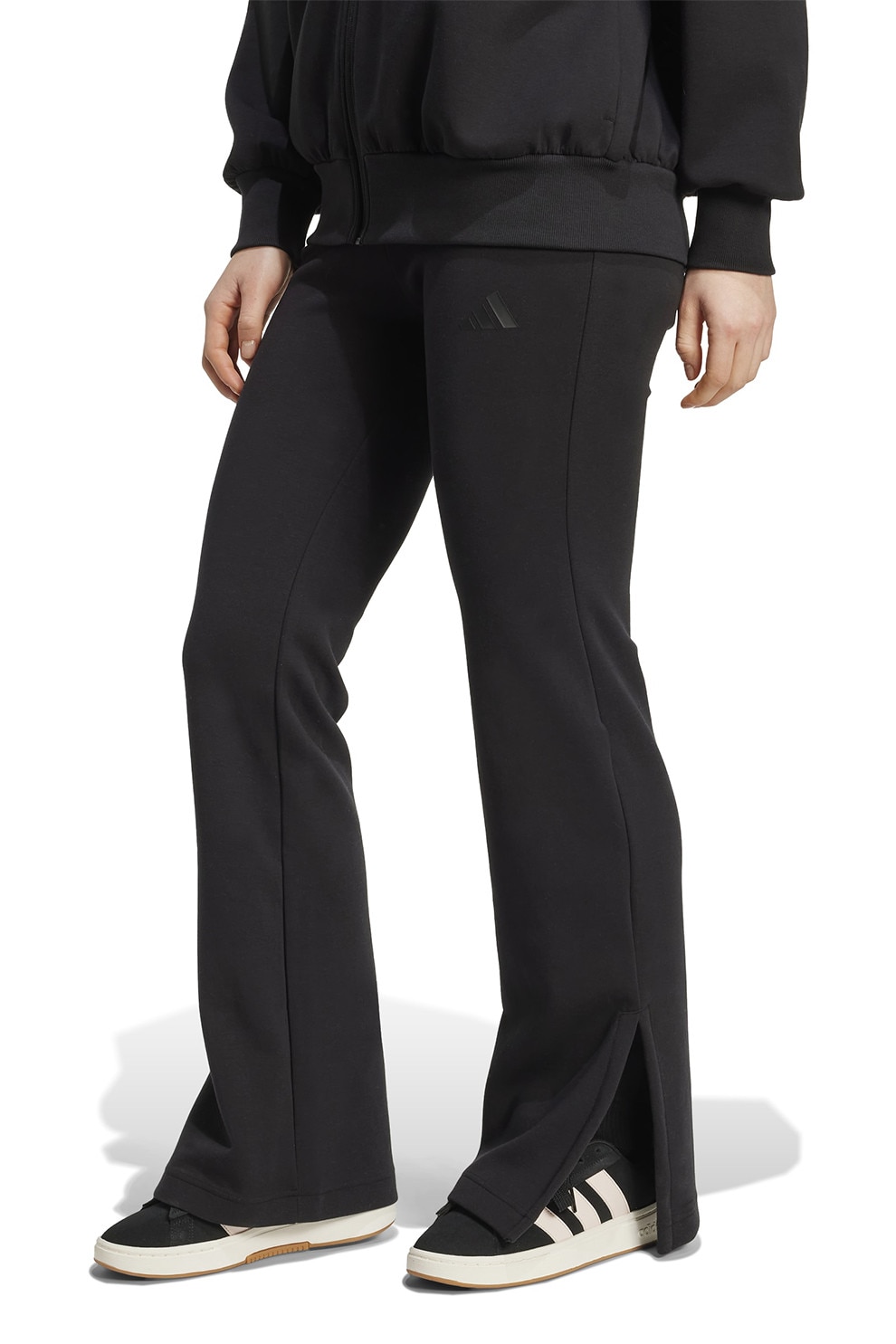 adidas Sportswear, Pantaloni de trening cu croiala evazata si slituri la terminatie, Negru, XS