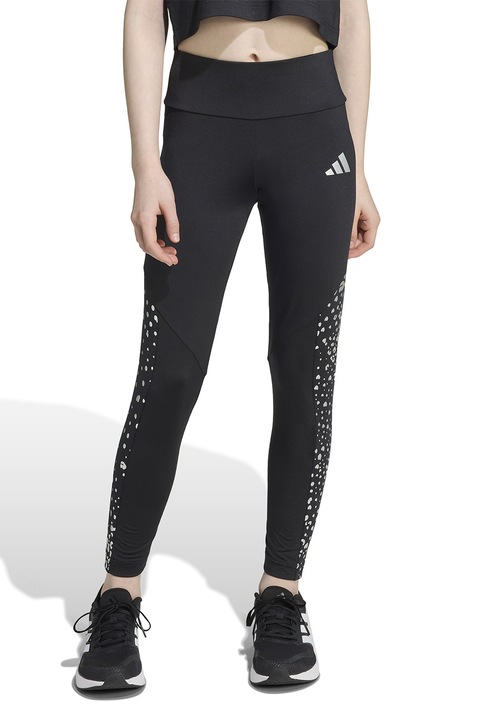 adidas Sportswear, Mintás leggings magas derékrésszel, Fekete/Ezüstszín