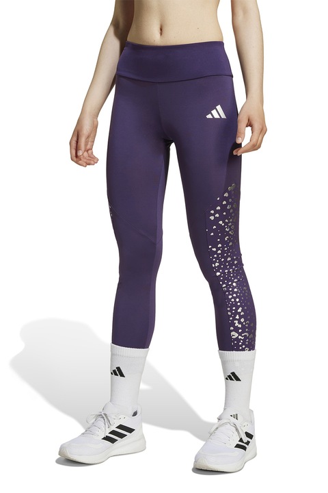 adidas Sportswear, Mintás leggings magas derékrésszel, Padlizsánlila/Ezüstszín
