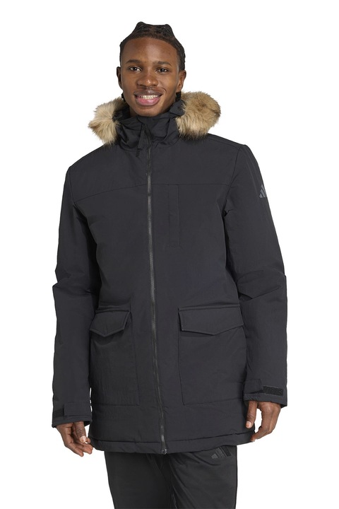 adidas Sportswear, Зимно яке Paveric с качулка, Антрацитно сиво