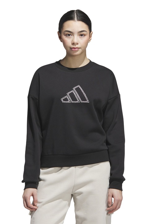 adidas Sportswear, Bluza de trening lejera cu maneci cazute, Alb/Negru