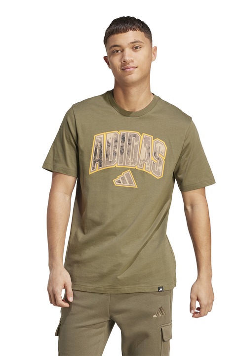 adidas Sportswear, Памучна тениска Camo Script, Каки/Синапено жълто