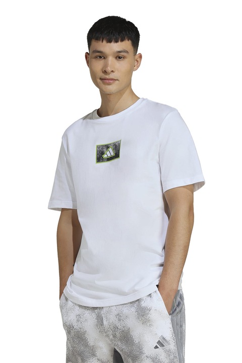 adidas Sportswear, Tricou cu detaliu logo, Alb/Verde lime