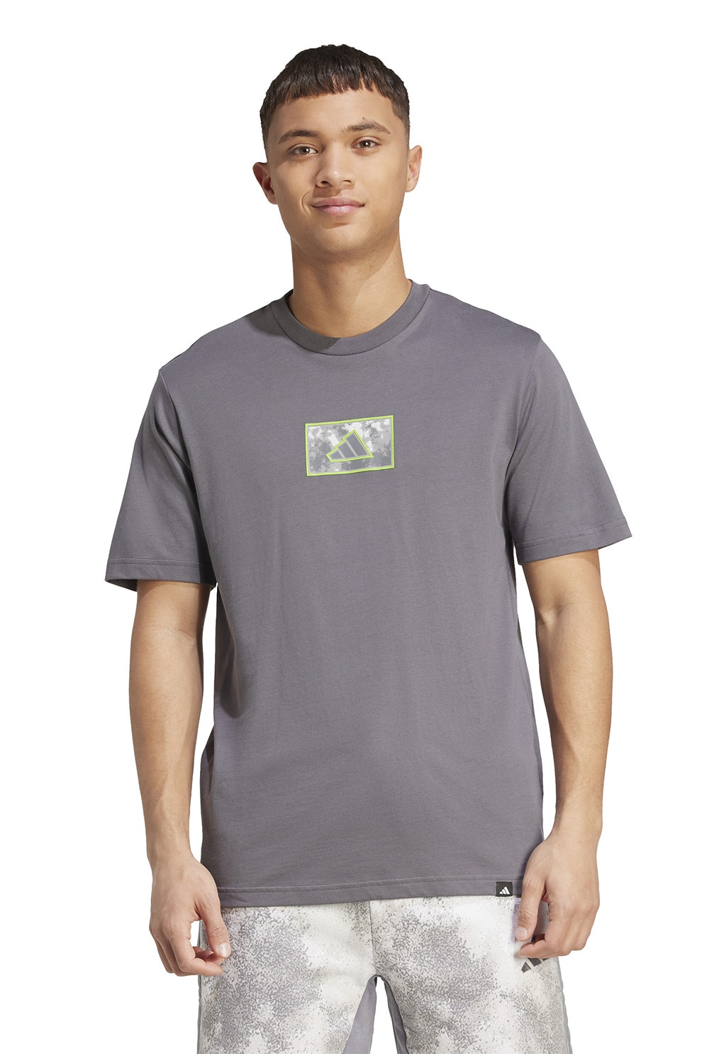 adidas Sportswear, Tricou cu detaliu logo, Gri, Verde lime, M