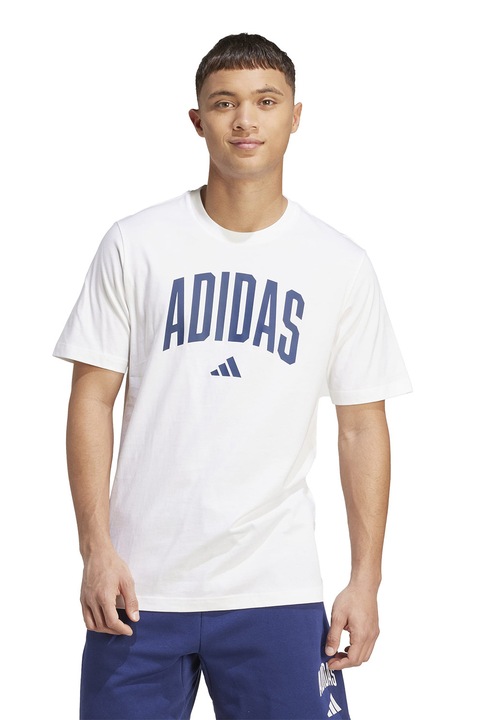 adidas Sportswear, Bő fazonú, logós pamutpóló, Fehér/Tengerészkék