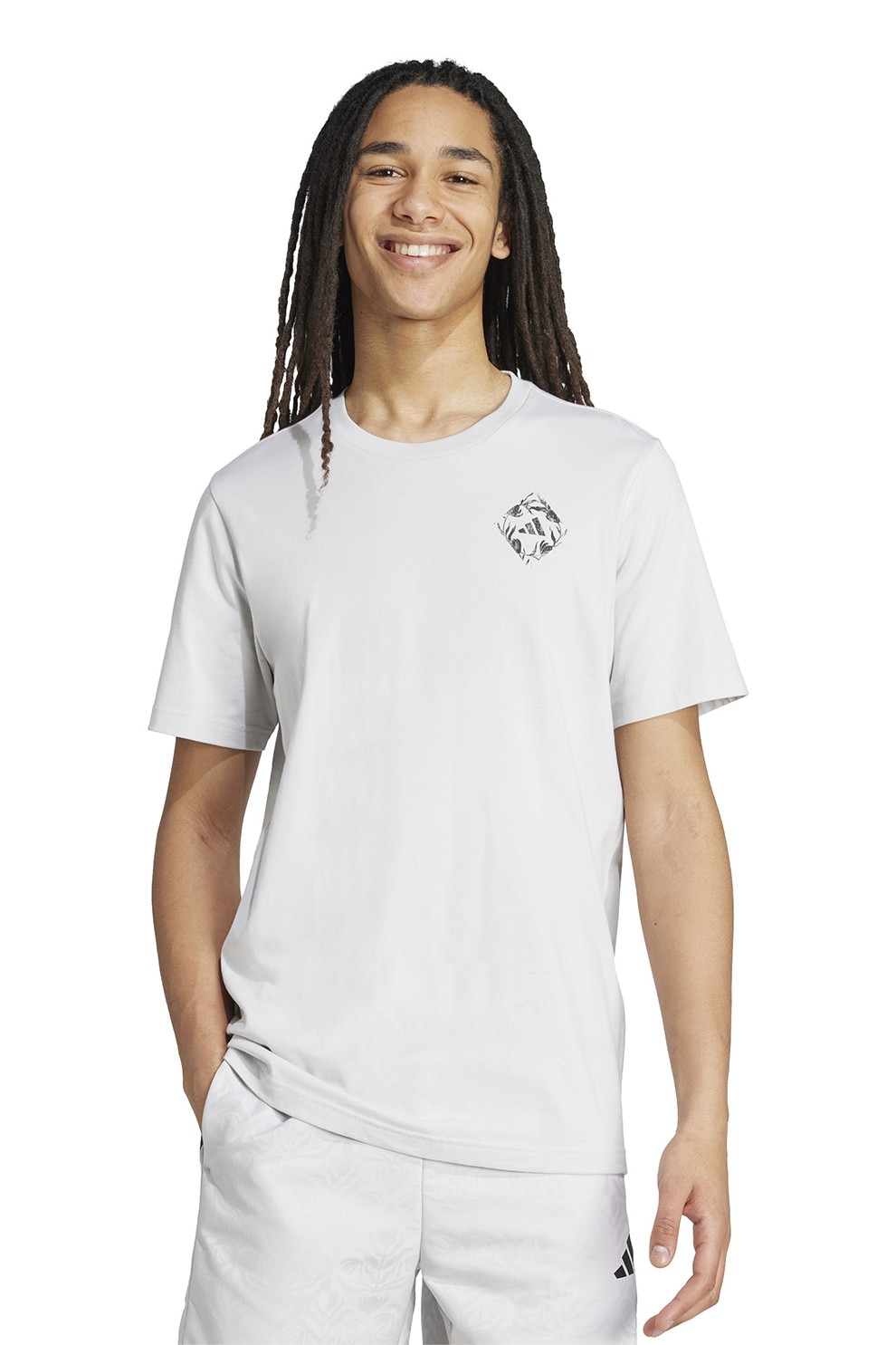 adidas Sportswear, Tricou cu imprimeu pe partea din spate, Alb fildes, M