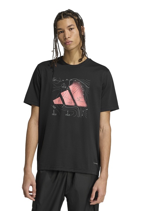 adidas Sportswear, Kerek nyakú logós póló, Lazacszín/Koptatott fekete