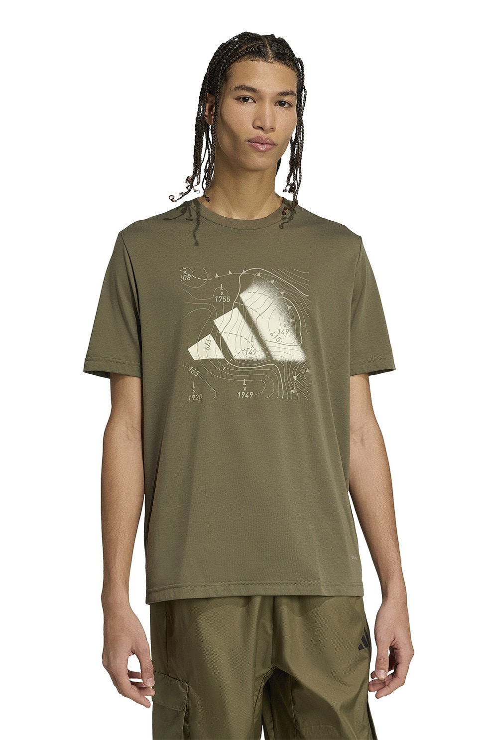 adidas Sportswear, Tricou cu decolteu la baza gatului si logo, Kaki, Bej deschis, M