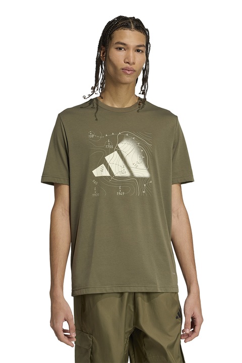 adidas Sportswear, Kerek nyakú logós póló, Khaki/Világosbézs