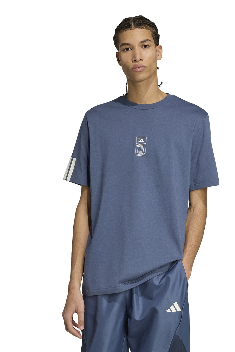 adidas Sportswear, Tricou din bumbac cu logo, Albastru prafuit, M