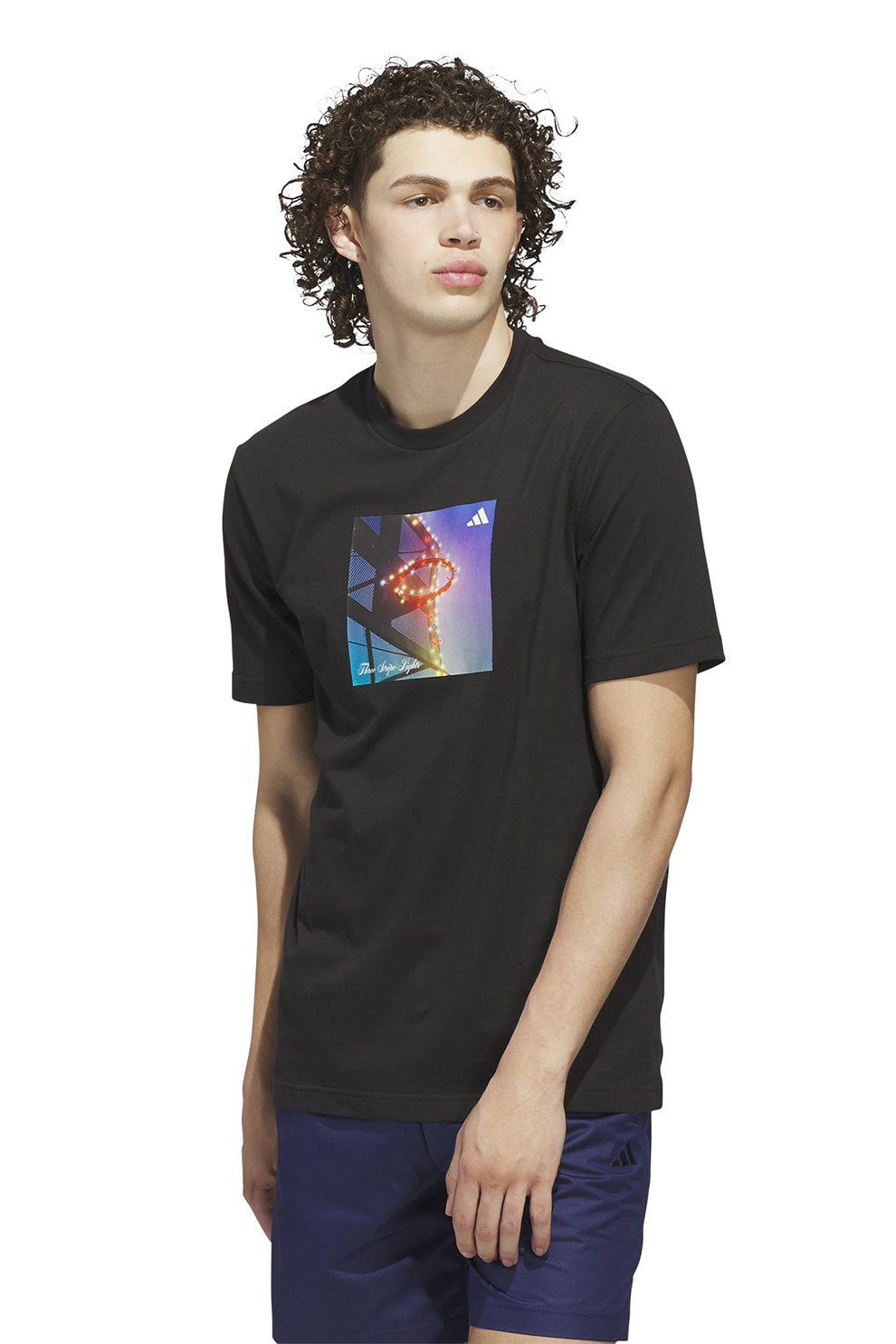 adidas Sportswear, Tricou cu decolteu la baza gatului si imprimeu, Negru, L