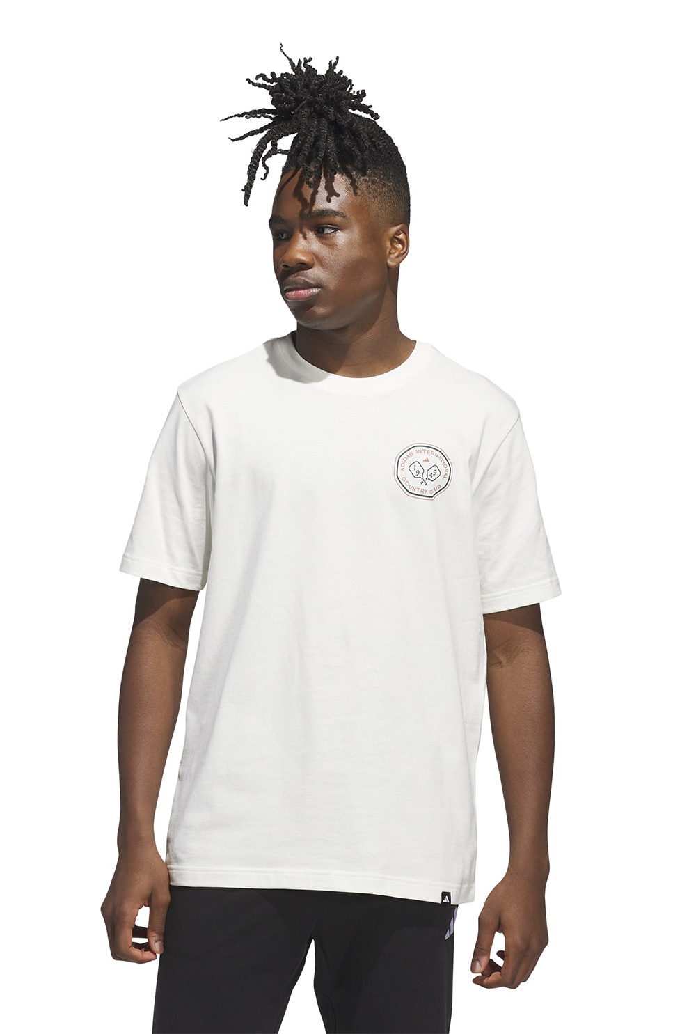 adidas Sportswear, Tricou cu decolteu la baza gatului si imprimeu, Alb murdar, M