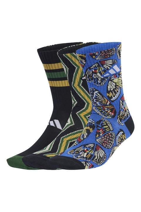 adidas Performance, Sosete scurte cu model - 3 perechi, Negru/Galben/Albastru royal