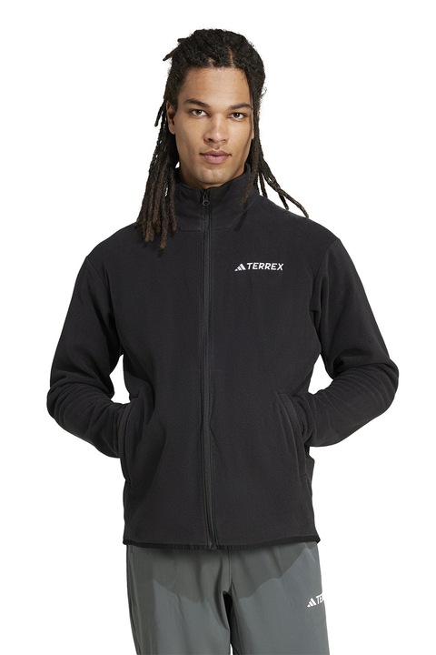 adidas Performance, Bluza cu fermoar si buzunare laterale pentru drumetii, Negru stins