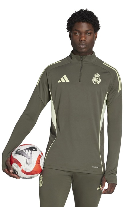 adidas Performance, Футболен суитшърт Real Madrid с къс цип и лого, Каки, XL