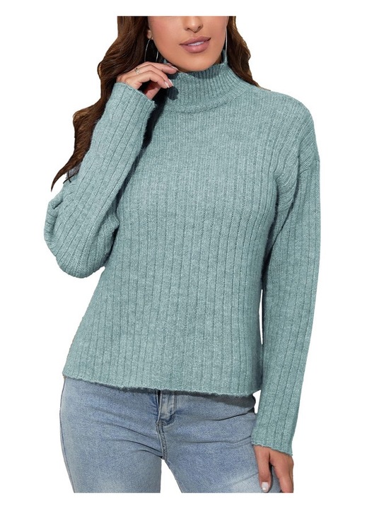 Hosszú ujjú, bő, kötött pulóver, kék, kerek nyakú, 2XL