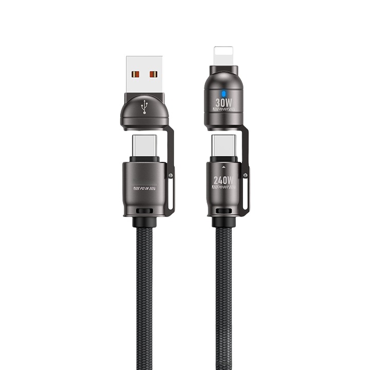 Cablu de date pentru telefon mobil, 240W, Lightning, TYPE-C, compatibilitate larga, lungime cablu 1, 2 metri, negru