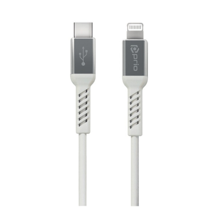 Cablu de incarcare si sincronizare Prio USB C la Lightning, certificat MFi, 1, 2 m, alb