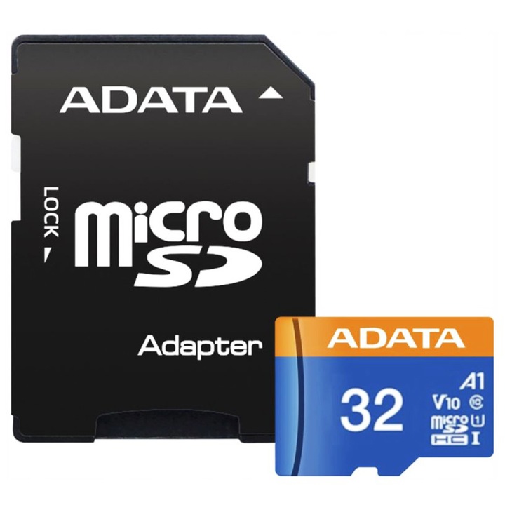 Card de memorie Memory Card (AUSDH32GUICL10A1 RA1) MicroSDHC, Adapter, Class 10, UHS I U1, 32GB, Read 100MB/s Negru