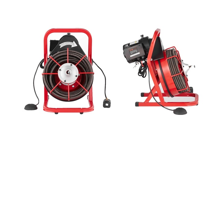 Curatator de canalizare, 75FT, 4 taietoare interschimbabile, cablu din otel, control manual