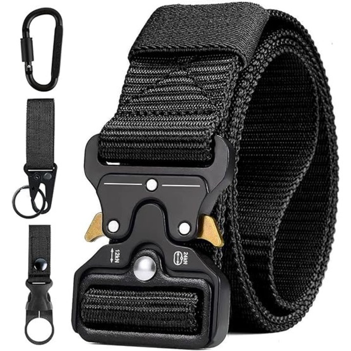 Curea tactica pentru barbati, stil militar, nylon rezistent, negru