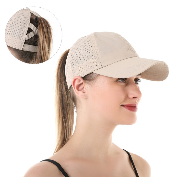 Sapca dama cu coada de cal, uscare rapida, ajustabila, 56-58cm, kaki