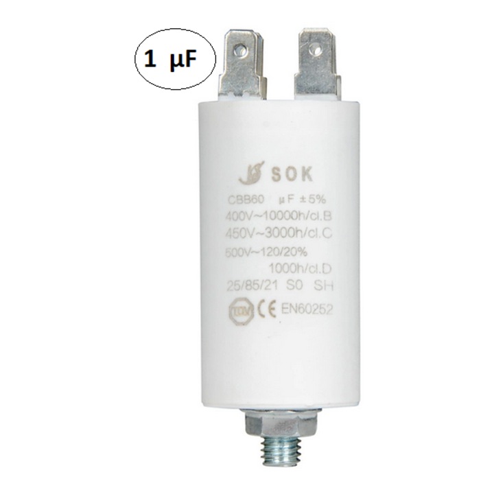 Condensator pornire motor 1 µF, frecventa 50-60Hz, tensiune 450V, CBB60, SOK