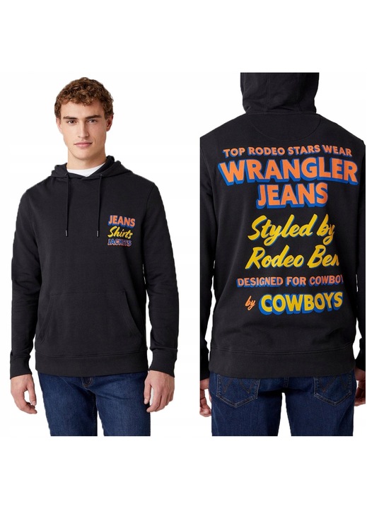 Мъжки суитшърт, Wrangler, с качулка, стандартна кройка, 100% памук, брой джобове 2, M INTL, черен