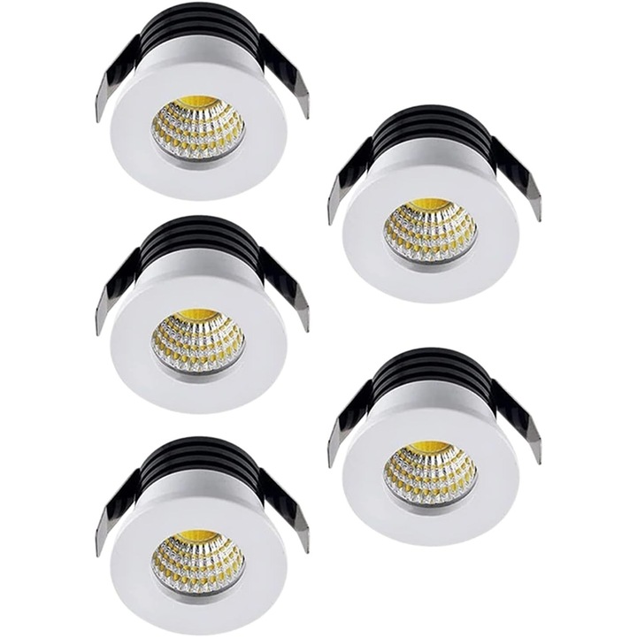 Set 5 Spoturi LED 3W, iluminare calda, efect de lumina uniform, dimensiuni mici