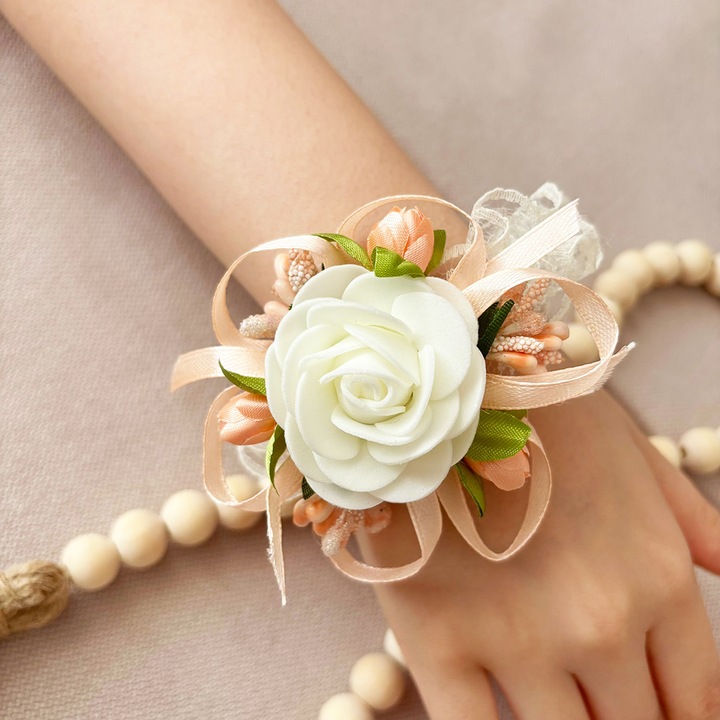 Bratara Nunta Dantela cu Accesorii Somon