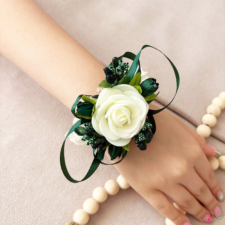 Bratara Nunta Dantela cu Accesorii Verzi