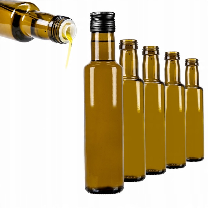 Set De Sticle Cu Dozator, SuperButelki, Sticla, 250 ml, Productie De Inalta Calitate, Usor De Curatat, Durabil, Dozator Cu Insertie, Reutilizabil, 22.5 x 5 cm, Verde Masliniu