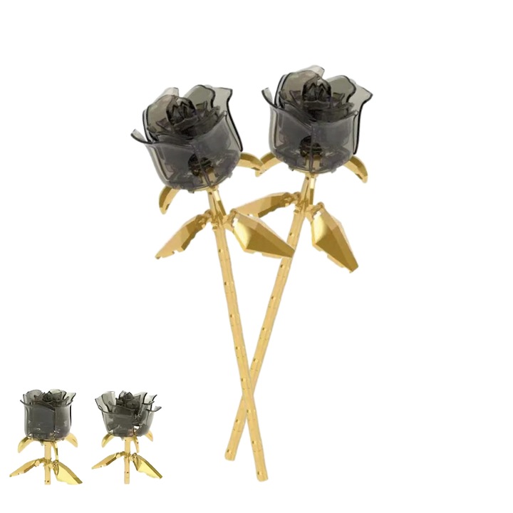 Комплект от 2 изкуствени рози, черни, 21 см, за декорация на дома