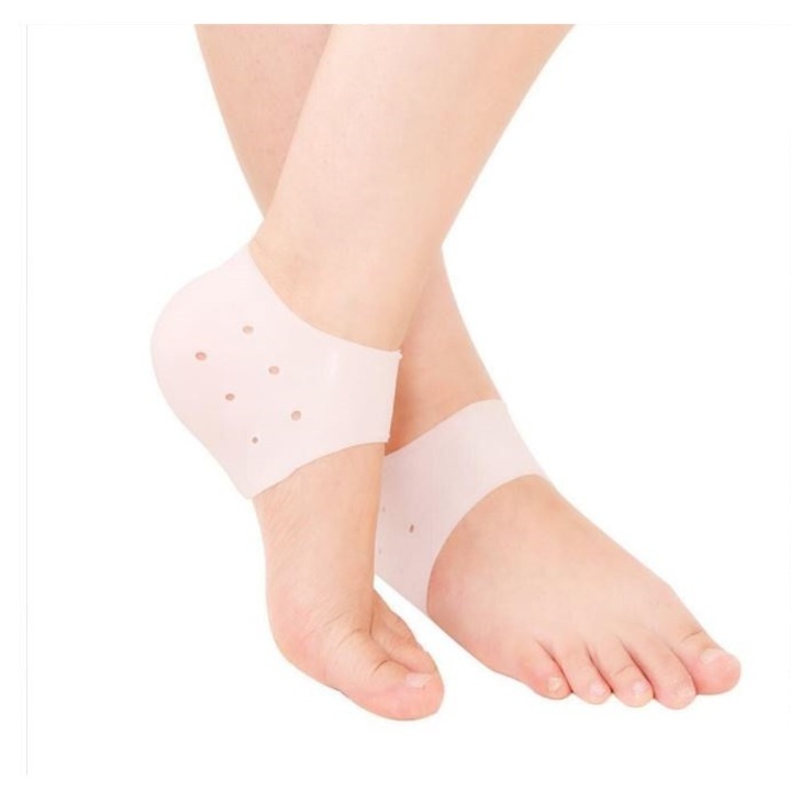 Set 2 protectii din silicon pentru calcaie LRTM, pentru dureri/bataturi/piele crapata, lavabile, reutilizabile, anti-alunecare, elastice, potrivite pentru orice incaltaminte, marime universala, alb