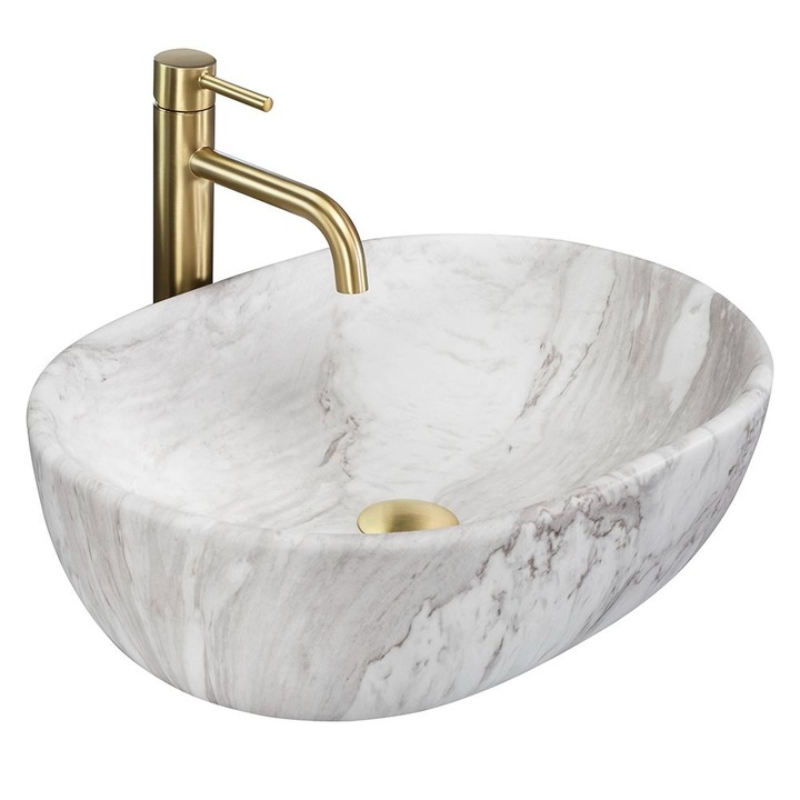 Lavoar pe Blat Rea Amelia Ash Imitatie Piatra, aspect Mat, Ceramica Sanitara, 48x34.5 cm