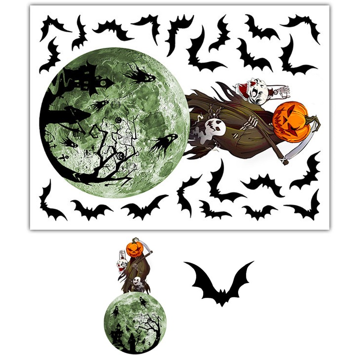 Feicaeesa® Decor Perete Luminescent, Elemente Halloween, Model de Cap de Dovleac, Autoadezive​, Autoadezive, Perete, 40x30cm