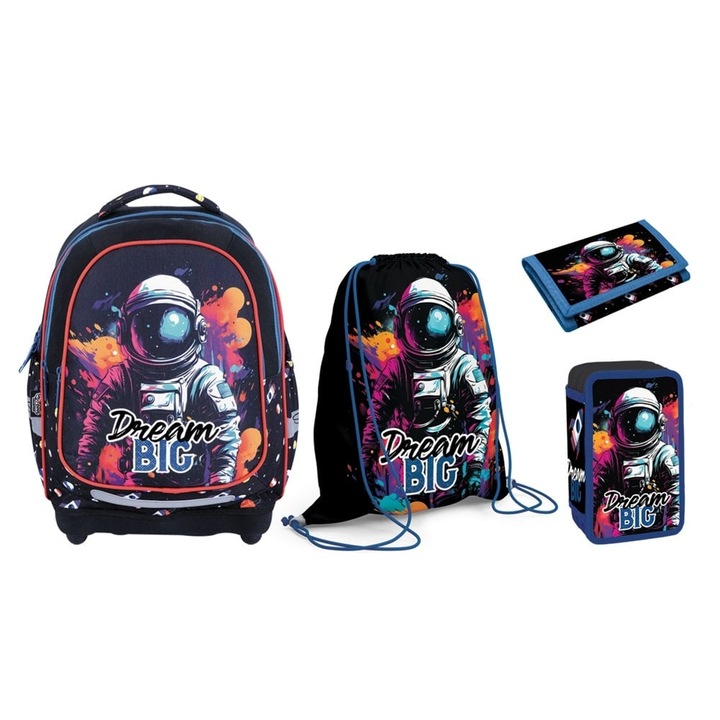Kis iskolai szett: Iskolatáska, Felszerelt tolltartó, Sporttáska, Pénztárca, Álmodj nagyot